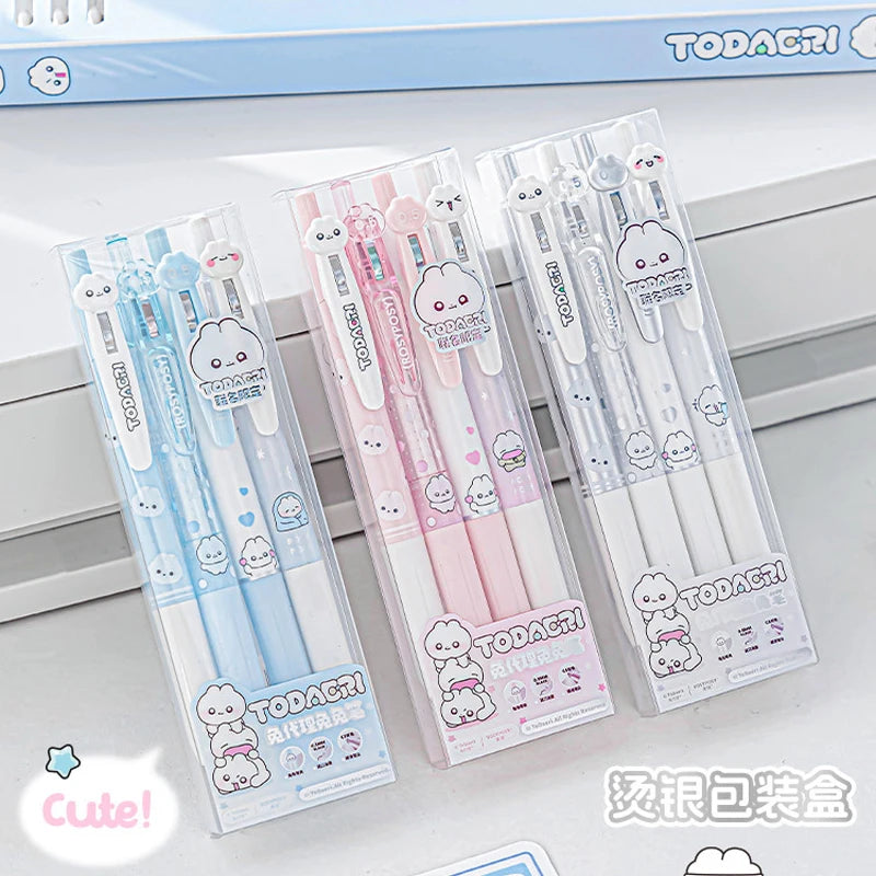 4Pcs/Box Kawaii Cartoon Retractable Gel Pen 0.5mm CS Nib Quick Dry Student Exam Writing Pen High Aesthetic Stationery Supplies